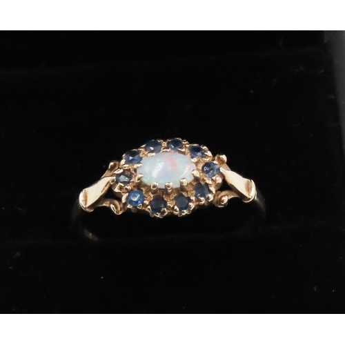 251 - Attractively Detailed Opal and Sapphire Set Ladies Cluster Ring Mounted in 9 Carat Yellow Gold Ring ... 