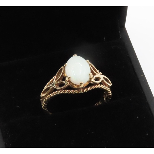 Attractively Detailed Opal Single Stone Ring with Rope Chain Detailing to Band Ring Size L and a Half