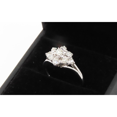 258 - 1950's Nine Stone Diamond Set Daisy Motif Ring Mounted in 18 Carat White Gold Total Diamond Carat We... 