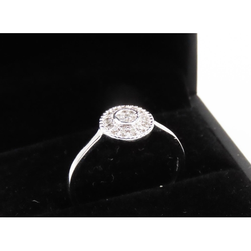 266 - Ladies Diamond Set Halo Panel Ring Set in 9 Carat White Gold Ring Size P