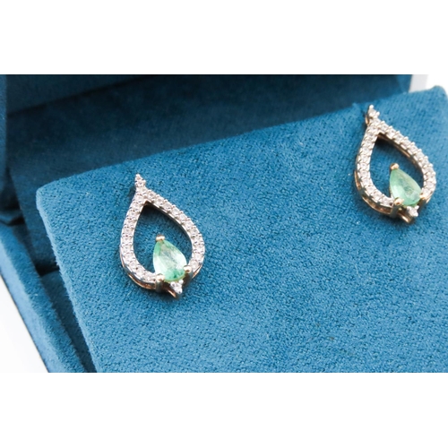 270 - Pair of Attractively Detailed Emerald and Diamond Ladies Drop Earrings Set in 10 Carat Yellow Gold 2... 