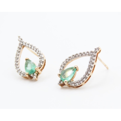 270 - Pair of Attractively Detailed Emerald and Diamond Ladies Drop Earrings Set in 10 Carat Yellow Gold 2... 