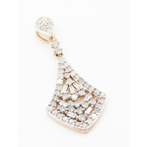 271 - Diamond Set Ladies Cluster Pendant 3.5cm Long Set in 9 Carat Yellow  Gold