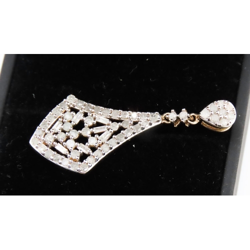 271 - Diamond Set Ladies Cluster Pendant 3.5cm Long Set in 9 Carat Yellow  Gold