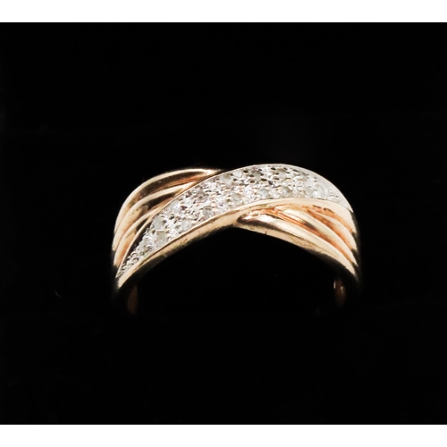 275 - Two Row Diamond Set Crossover Form Ring Mounted in 9 Carat Yellow Gold Ring Size O and a Half