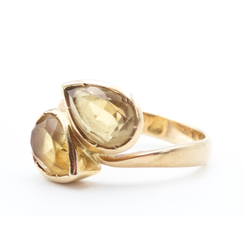 28 - Pear Cut Bezel Set Citrine Toi et Moi  Ring Mounted in 9 Carat Yellow Gold Ring Size T