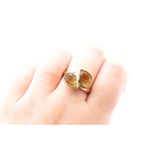 28 - Pear Cut Bezel Set Citrine Toi et Moi  Ring Mounted in 9 Carat Yellow Gold Ring Size T