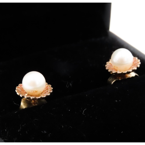 283 - Pair of 9 Carat Yellow Seed Gold Pearl Set Earrings