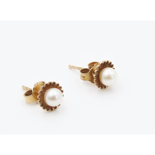 283 - Pair of 9 Carat Yellow Seed Gold Pearl Set Earrings