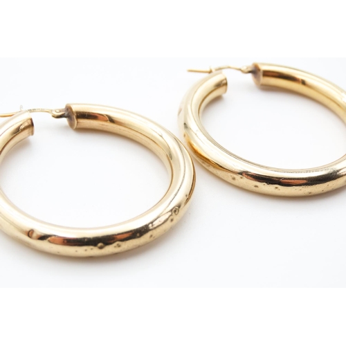 29 - Pair of Ladies 9 Carat Yellow Gold Hoop Earrings Each 4cm Diameter