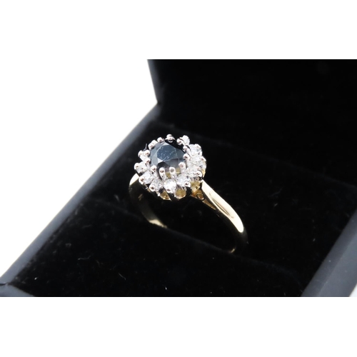 291 - Sapphire and Diamond Set Ladies Cluster Ring Mounted in 18 Carat Yellow Gold Ring Size N