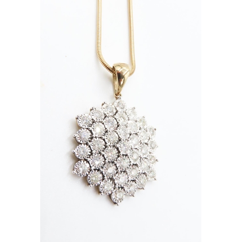 292 - Attractively Detailed Diamond Set Cluster Pendant 4cm High Further Set on 18 Carat Yellow gold Chain... 