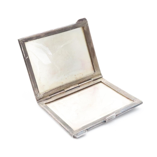 295 - Silver Ladies Evening Slip with Inset Photograph Locket to One Side and Card Holder Verso Hinged Cov... 