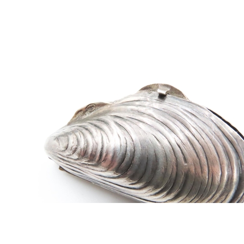 296 - Silver Mussel Motif Shell Form Hinged Pill or Ring Box 5cm