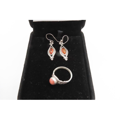 30 - Collection of Various Silver Jewellery Items Including Goldstone Set Ring and Pair of Amber Set Earr... 