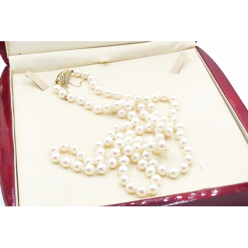 304 - Finely Detailed Ladies Pearl Necklace with Silver Gilt Clasp 100cm Long