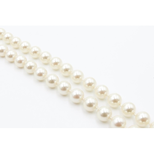 304 - Finely Detailed Ladies Pearl Necklace with Silver Gilt Clasp 100cm Long