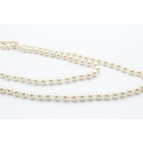 304 - Finely Detailed Ladies Pearl Necklace with Silver Gilt Clasp 100cm Long