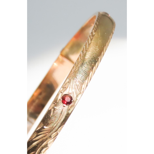 329 - 1 / 20th 9 Carat Yellow Gold Red Garnet Set Bangle 7cm Wide