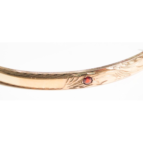 329 - 1 / 20th 9 Carat Yellow Gold Red Garnet Set Bangle 7cm Wide