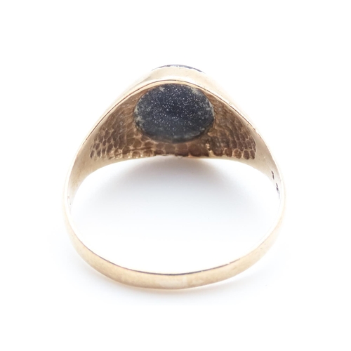 33 - Azure Blue Goldstone Set Gents Panel Ring Set in 9 Carat Yellow Gold Ring Size N and a Half