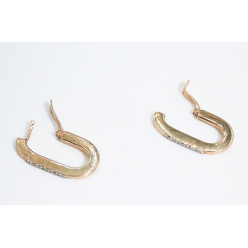 331 - Pair of Diamond Set 9 Carat Yellow Gold Oval Hoop Earrings Each 2.5cm High