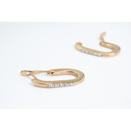 331 - Pair of Diamond Set 9 Carat Yellow Gold Oval Hoop Earrings Each 2.5cm High