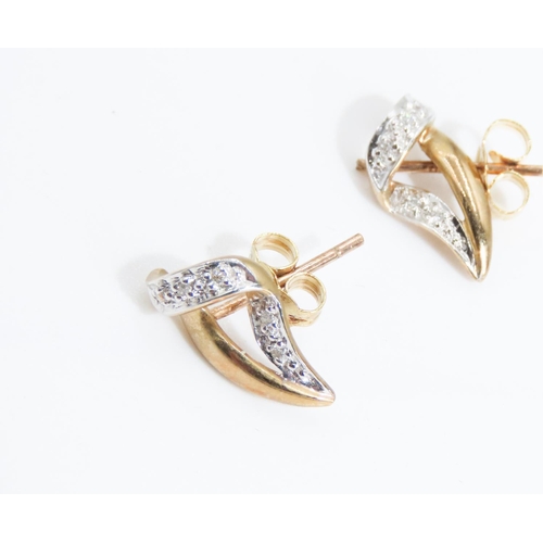 334 - Pair of Diamond Set 9 Carat Yellow Gold Earrings 1.5cm High