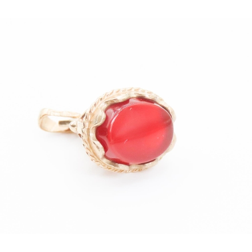 338 - Carnelian Set 9 Carat Yellow Gold Fob Pendant 2cm Drop