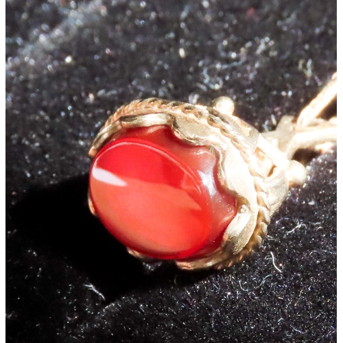 338 - Carnelian Set 9 Carat Yellow Gold Fob Pendant 2cm Drop