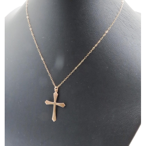 344 - 9 Carat Yellow Gold Cross Pendant 3cm High Further Set on 9 Carat Yellow Gold Chain 42cm Long