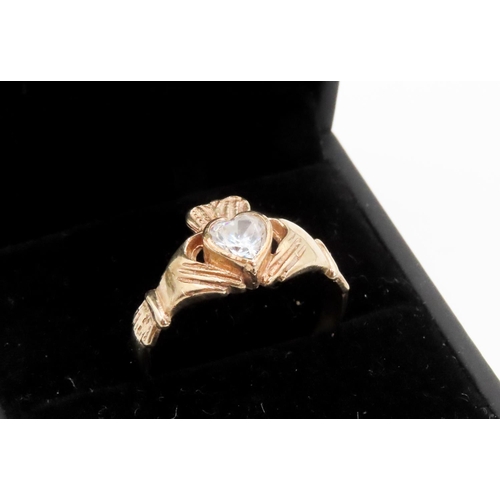 359 - 9 Carat Yellow Gold Gemstone Set Claddagh Ring Size  Q