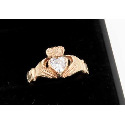 359 - 9 Carat Yellow Gold Gemstone Set Claddagh Ring Size  Q