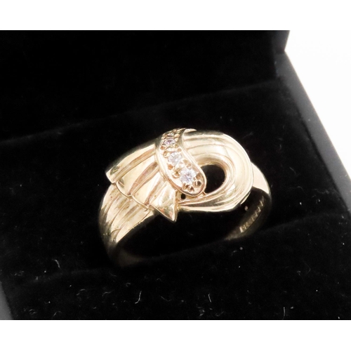 360 - 9 Carat Yellow Gold Drape Form Ring with Diamond Inset Ring Size O