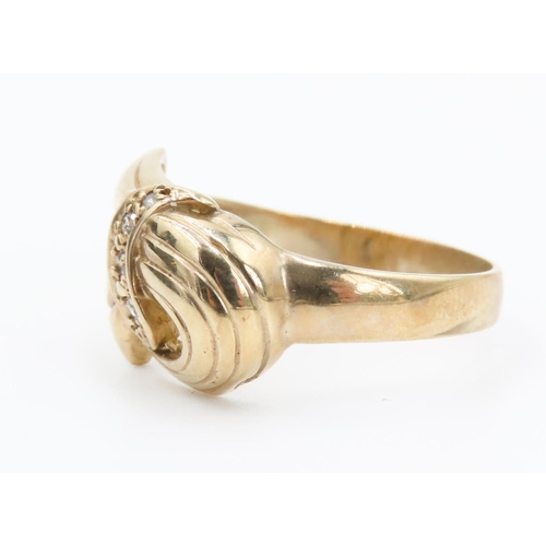 360 - 9 Carat Yellow Gold Drape Form Ring with Diamond Inset Ring Size O