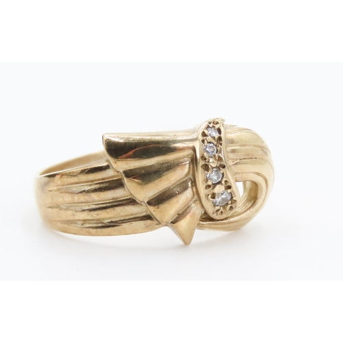 360 - 9 Carat Yellow Gold Drape Form Ring with Diamond Inset Ring Size O