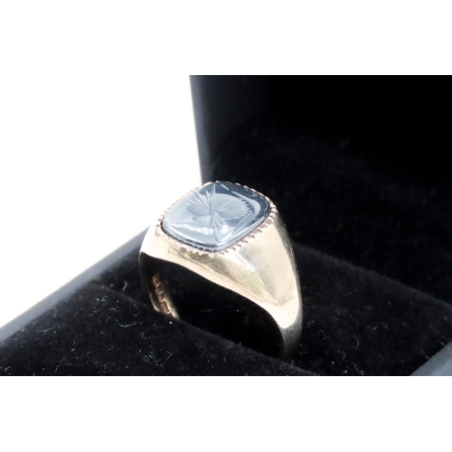 364 - Hematite Intaglio Gents 9 Carat Yellow Gold Ring Size  R and a Half