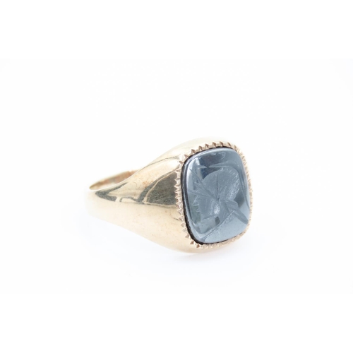 364 - Hematite Intaglio Gents 9 Carat Yellow Gold Ring Size  R and a Half