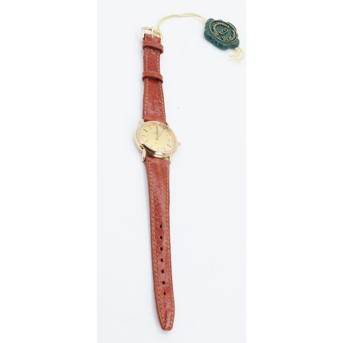 369 - Ladies Glycine of Switzerland Gold Tone Wristwatch with Gold Dial and Brown Leather Strap As New Unw... 