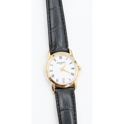 377 - Ladies Raymond Weil Geneve Swiss Made Gold Tone Wrist Watch with Original Black Leather Strap