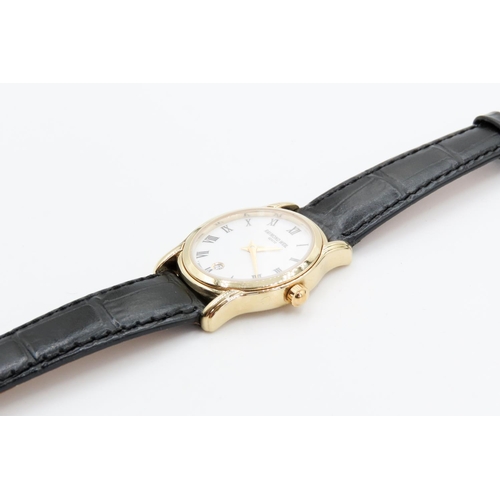 377 - Ladies Raymond Weil Geneve Swiss Made Gold Tone Wrist Watch with Original Black Leather Strap