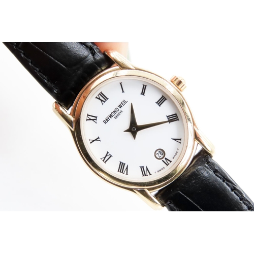 377 - Ladies Raymond Weil Geneve Swiss Made Gold Tone Wrist Watch with Original Black Leather Strap