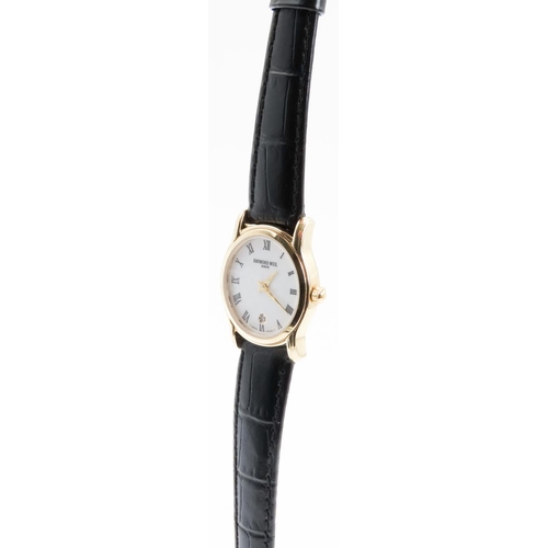 377 - Ladies Raymond Weil Geneve Swiss Made Gold Tone Wrist Watch with Original Black Leather Strap