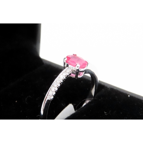 383 - Ruby Ring Mounted in 18 Carat White Gold with Diamonds Set to Band Ring Size O