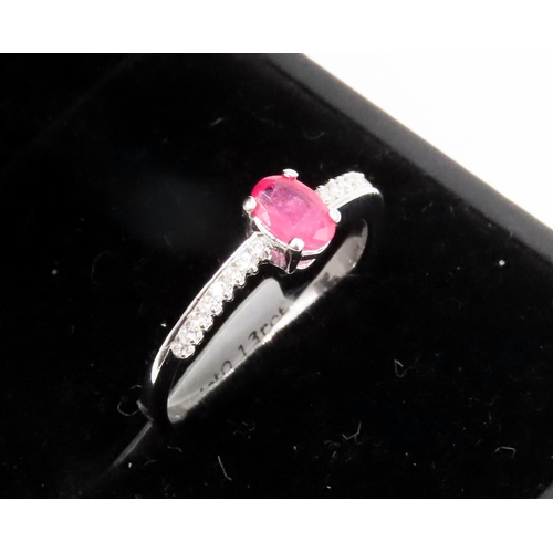 383 - Ruby Ring Mounted in 18 Carat White Gold with Diamonds Set to Band Ring Size O