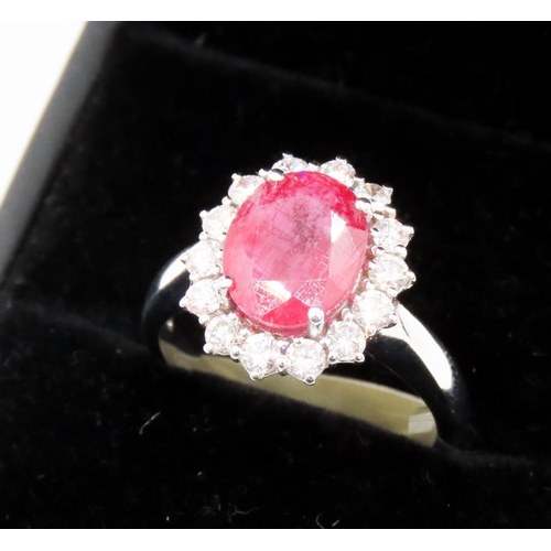 385 - Ruby and Diamond Set Ladies Cluster Ring Mounted in 18 Carat White Gold Ring Size N