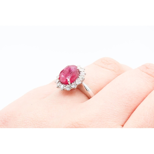 385 - Ruby and Diamond Set Ladies Cluster Ring Mounted in 18 Carat White Gold Ring Size N