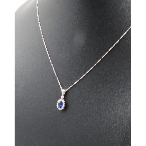 387 - Sapphire and Diamond Set Cluster Pendant Mounted in 18 Carat White Gold 2cm Drop Further Set on 18 C... 