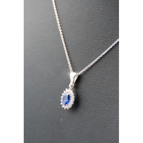 387 - Sapphire and Diamond Set Cluster Pendant Mounted in 18 Carat White Gold 2cm Drop Further Set on 18 C... 