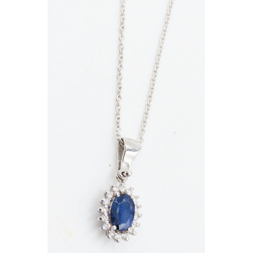 387 - Sapphire and Diamond Set Cluster Pendant Mounted in 18 Carat White Gold 2cm Drop Further Set on 18 C... 